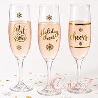 Gold Foil Xmas Themed Glass Stickers - Wine Champagne Glasses Decals