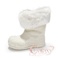 White Glitter & Fur Santa's Boot Christmas Tree Hanging Decoration, 10cm Christmas seasonal