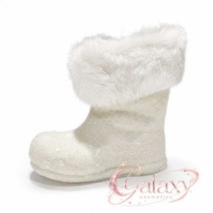 White Glitter & Fur Santa's Boot Christmas Tree Hanging Decoration, 10cm Christmas seasonal