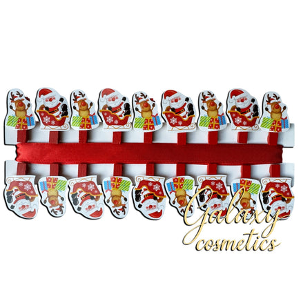 18x Christmas Card Holder Wooden Pegs & Ribbon Santa & Rudolph Christmas seasonal