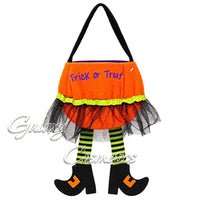 Halloween Trick or Treat Pumpkin Bag with Witch Legs