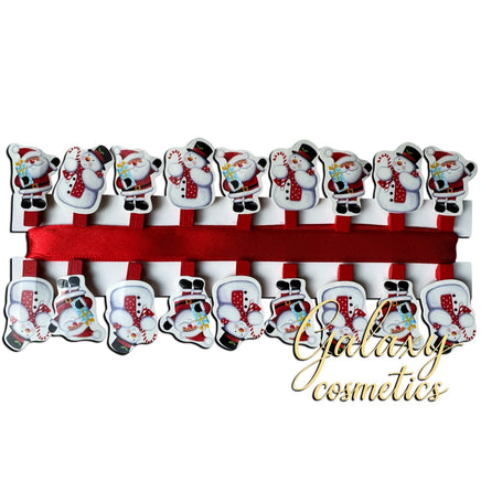 18x Christmas Card Holder Wooden Pegs & Ribbon Santa & Snowman Christmas seasonal