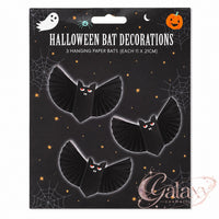 3x Halloween Hanging Paper Bats Black 3D Decor