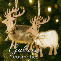 2 Pack Wooden Reindeer Ornaments Rustic Faux Fur Christmas Tree Hanging Decor Christmas seasonal