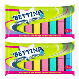 2x Bettina Sponge Scourers for Washing Cleaning Pack of 32 (2x16) home tiny