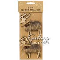 2 Pack Wooden Reindeer Ornaments Rustic Faux Fur Christmas Tree Hanging Decor Brown Christmas seasonal