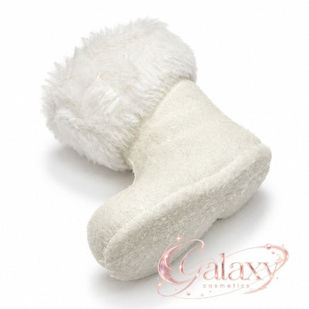 White Glitter & Fur Santa's Boot Christmas Tree Hanging Decoration, 10cm Christmas seasonal
