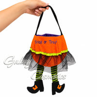 Halloween Trick or Treat Pumpkin Bag with Witch Legs