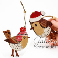 Traditional Wooden Robin Decoration Hanging Christmas Tree Ornament - 2 pack Christmas seasonal