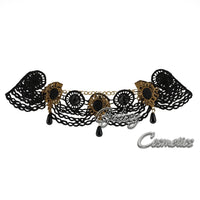 BLACK Lace Choker with Gems Necklace Gothic Victorian Vampire Witch Halloween