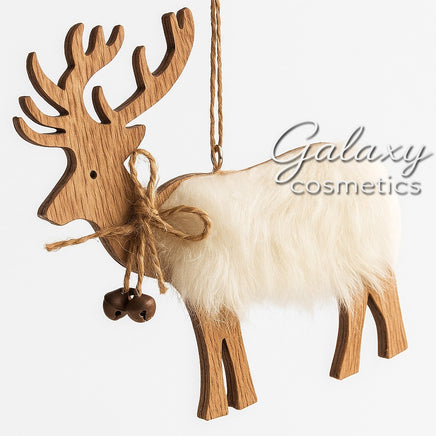 2 Pack Wooden Reindeer Ornaments Rustic Faux Fur Christmas Tree Hanging Decor Christmas seasonal