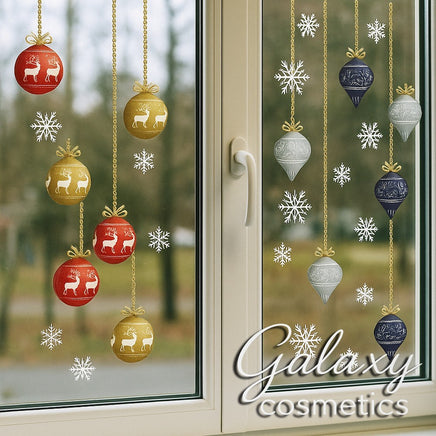 Christmas Baubles & Snowflakes Window Glass Stickers Clings Reusable Decoration Christmas seasonal