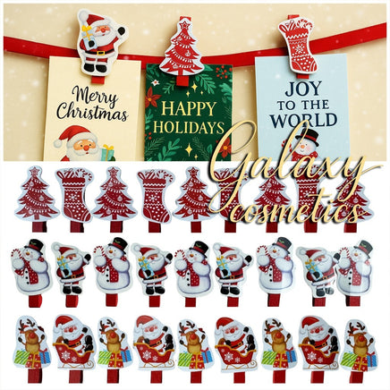18x Christmas Card Holder Wooden Pegs & Ribbon Christmas seasonal