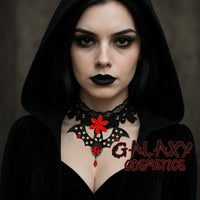 BLACK Lace Choker Red Gems Necklace Gothic Victorian Vampire Bat Witch Halloween