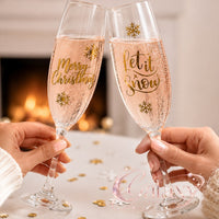 Gold Foil Xmas Themed Glass Stickers - Wine Champagne Glasses Decals