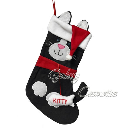 Pets Dog Cat Christmas Stocking Present Gift Bag from Santa Hanging Reusable Black Cat 21 x 47cm Christmas seasonal