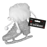 Silver Glitter Ice Skating Boot Christmas Tree Hanging Ornament