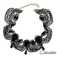 BLACK Lace Choker with Gems Necklace Gothic Victorian Vampire Witch Halloween