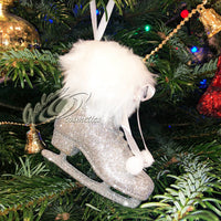 Silver Glitter Ice Skating Boot Christmas Tree Hanging Ornament