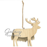 2 Pack Wooden Reindeer Ornaments Rustic Faux Fur Christmas Tree Hanging Decor Christmas seasonal