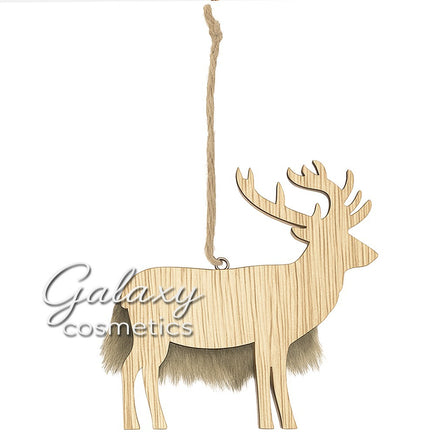 2 Pack Wooden Reindeer Ornaments Rustic Faux Fur Christmas Tree Hanging Decor Christmas seasonal