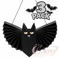 3x Halloween Hanging Paper Bats Black 3D Decor
