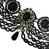 BLACK Lace Choker with Gems Necklace Gothic Victorian Vampire Witch Halloween
