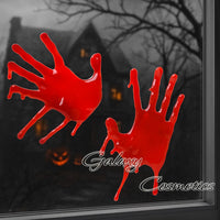 2 x Zombie Bloody Hands Gel Window Stickers Spooky Horror Halloween decoration
