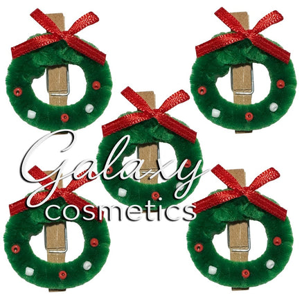5x Wooden Mini Wreath Present Toppers Christmas Card Pegs Festive Hanging Decor Christmas seasonal
