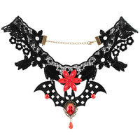 BLACK Lace Choker Red Gems Necklace Gothic Victorian Vampire Bat Witch Halloween