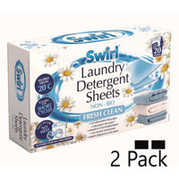 2x 20 Swirl Laundry Detergent Sheets Non Bio 40 WASHES for Home or Travel Fresh Clean home tiny