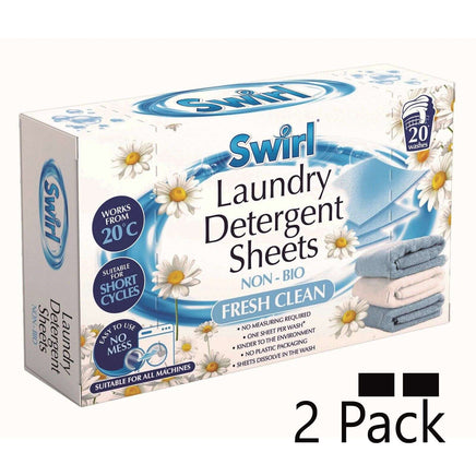 2x 20 Swirl Laundry Detergent Sheets Non Bio 40 WASHES for Home or Travel Fresh Clean home tiny