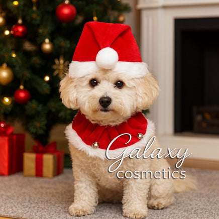 Dog Christmas Santa Hat and Collar Set - Pet Xmas Costume Funny Puppy Outfit Christmas seasonal