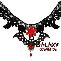 BLACK Lace Choker Red Gems Necklace Gothic Victorian Vampire Bat Witch Halloween