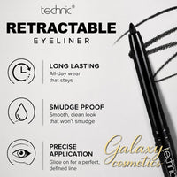 Technic Retractable Eyeliner Black Long Lasting Smudge Proof Twist Up Eye Pencil