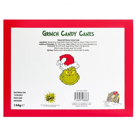 12 x Grinch Candy Canes Peppermint Flavour Christmas Decoration Sweet Gift Christmas seasonal