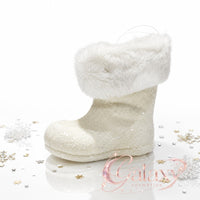 White Glitter & Fur Santa's Boot Christmas Tree Hanging Decoration, 10cm Default Title Christmas seasonal