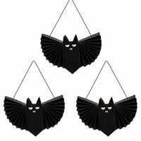 3x Halloween Hanging Paper Bats Black 3D Decor