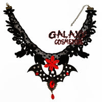 BLACK Lace Choker Red Gems Necklace Gothic Victorian Vampire Bat Witch Halloween