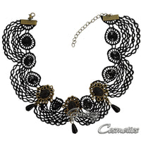 BLACK Lace Choker with Gems Necklace Gothic Victorian Vampire Witch Halloween