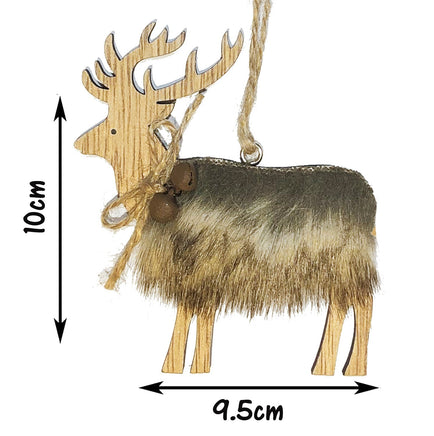 2 Pack Wooden Reindeer Ornaments Rustic Faux Fur Christmas Tree Hanging Decor Christmas seasonal