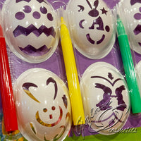 Easter Egg Decorating Stencil Kit with 6 Stencils & 4 Colouring Pens Kids Craft Easter seasonal tiny