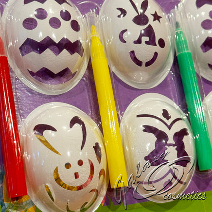 Easter Egg Decorating Stencil Kit with 6 Stencils & 4 Colouring Pens Kids Craft Easter seasonal tiny