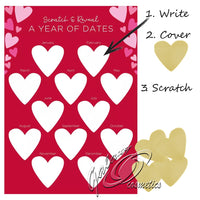 Valentines Day A Year of Dates Personalisable Scratch Off Poster hearts seasonal tiny