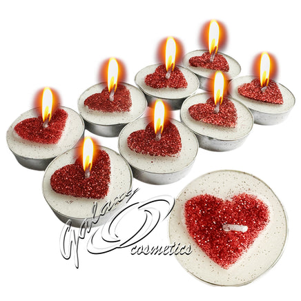 Glitter Heart Tealight Candles Romantic Decorations Valentines Wedding pack of 8 candles hearts seasonal tiny