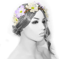 Flower Headband Head Garland Hair Band Crown Elastic Wreath Festival Boho Hippy Cream lilac daisy Clothes, Shoes & Accessories:Women:Women's Accessories:Hair Accessories galaxy garlands party