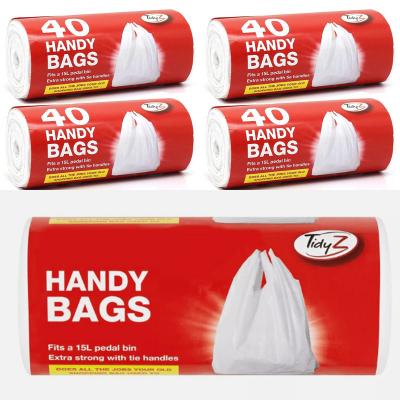Tidyz 160 Handy Food Bags for Shopping, 15L Pedal Bin Liner, Tie Handle x4 rolls home tiny