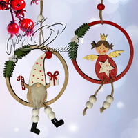Traditional Wooden Die cut Christmas Tree Hanging Decoration 2 pack Christmas seasonal tiny