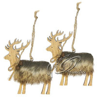 Traditional Wooden Reindeer Christmas Tree Decoration Hanging Ornaments 2 pack Brown Christmas seasonal tiny