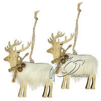 Traditional Wooden Reindeer Christmas Tree Decoration Hanging Ornaments 2 pack White Christmas seasonal tiny